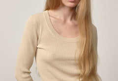 Delphine Knit LS Blouse - Creme